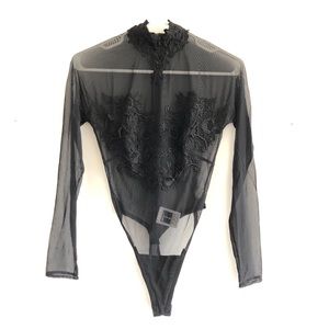 LF Tadashi black lace sheer bodysuit